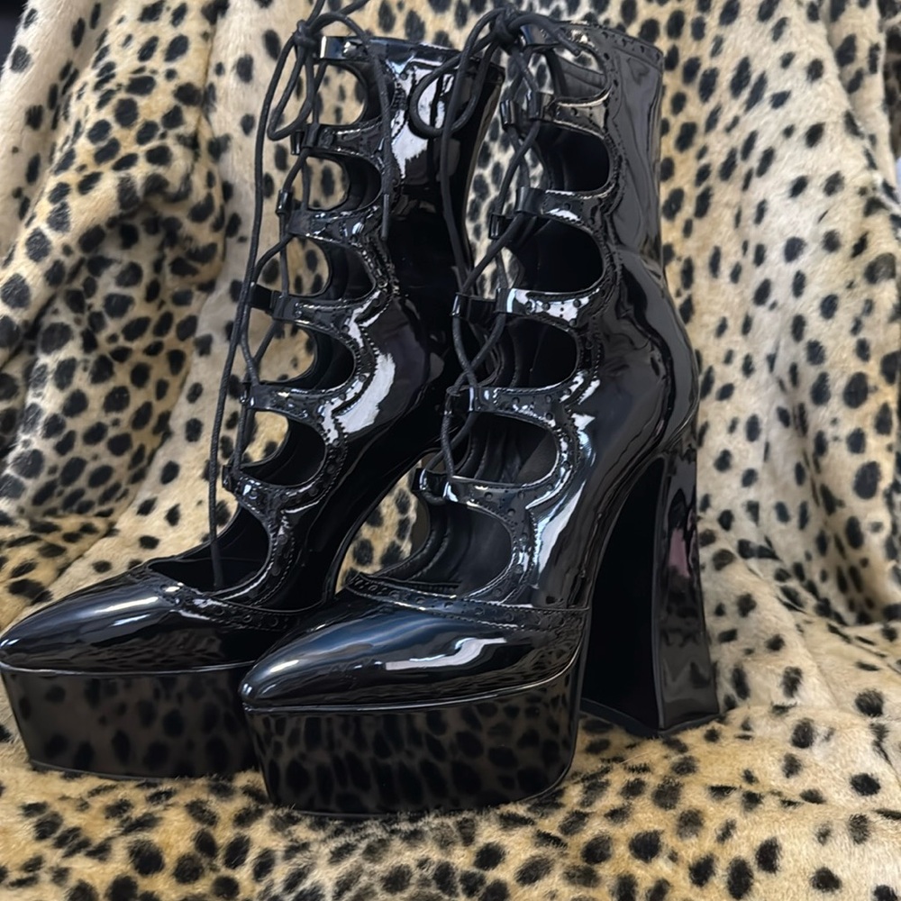 Lamoda black lace up platform heels